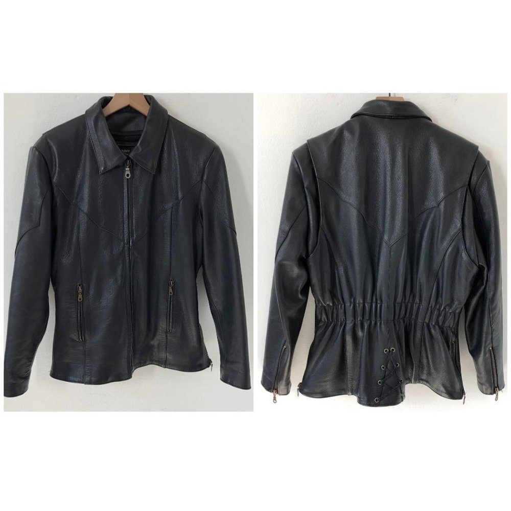 Raider Leather Motorcycle Jacket Women 14 Removable Thinsulate Gathered BackVTG